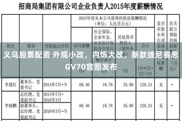 义乌股票配资 外观小改，内饰大改，新款捷尼赛思GV70官图发布