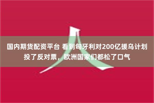 国内期货配资平台 看到匈牙利对200亿援乌计划投了反对票，欧洲国家们都松了口气